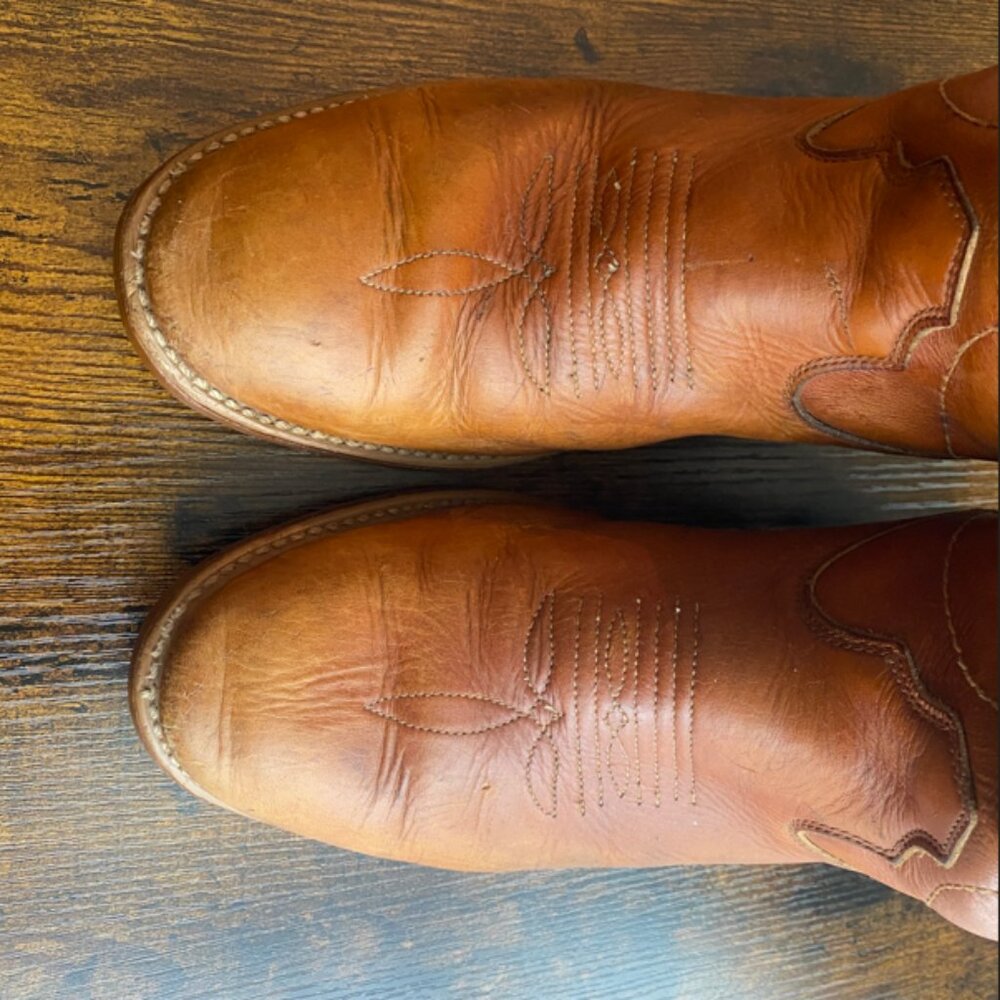 Vintage 1970s Double H Leather Cowboy Boots Men's Size 8.5 Unisex Western - Picture 8 of 13